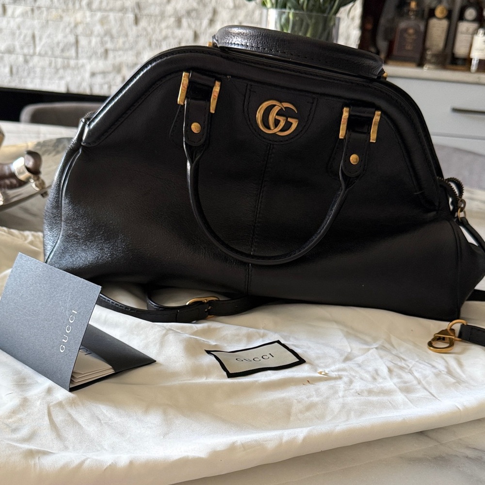 Gucci Black Leather Shoulder Bag with Gold Accents Authentic,brand new!